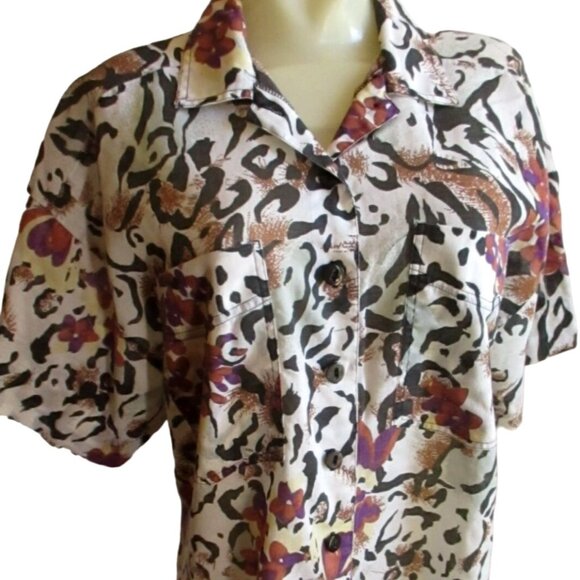 Vintage Women's Hawaiian Top Medium 1970's Wild Print Buttery Thin Judy Bond Med - Picture 1 of 6